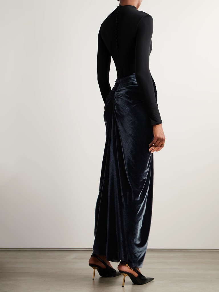 Maygel Coronel Guernica Jersey Gathered Jersey Velvet Maxi Dress In Nightfall — image 4 of 8